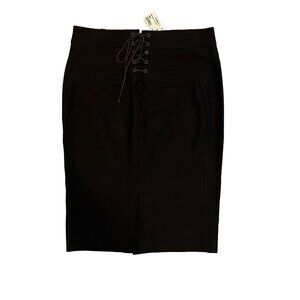 $495 NWT VTG Lou Barok Paris LBK 38 6/8 Corset Tie Skirt Pencil Black Midi
